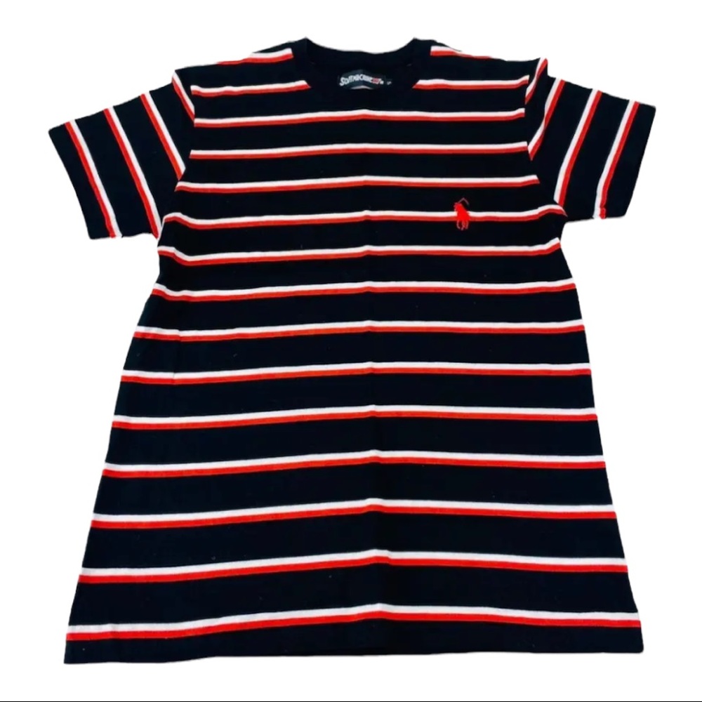 Softmachine Japan Stripe Shirt. Polo Grim Reaper embroidery. Sz: XS / Streetwear